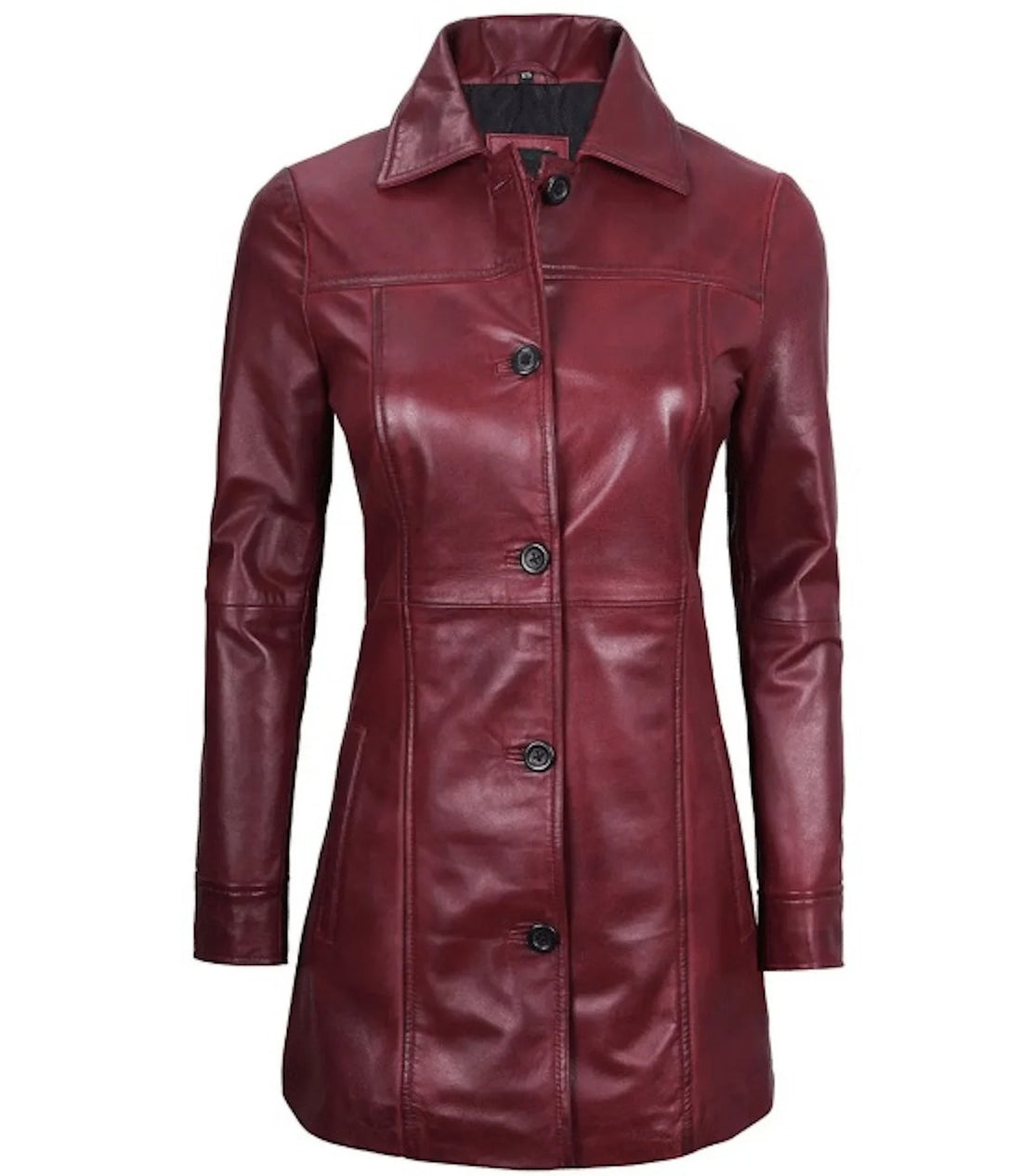 Women's Maroon Leather Coat