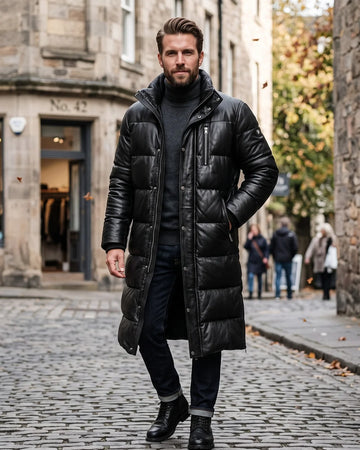 Men’s Black Lambskin Puffer Jacket