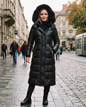 Women’s Black Leather Puffer Coat