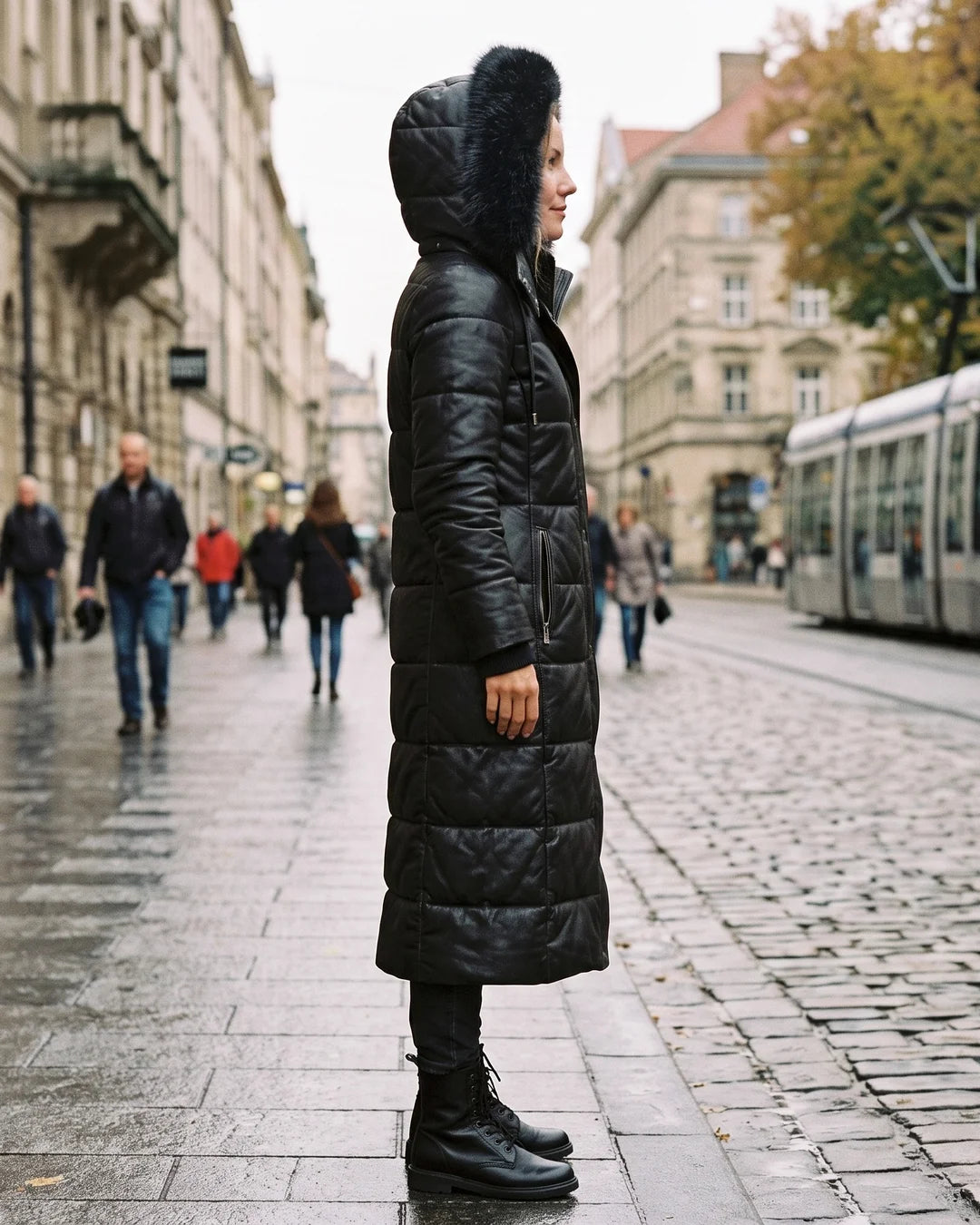 Women’s Black Leather Puffer Coat