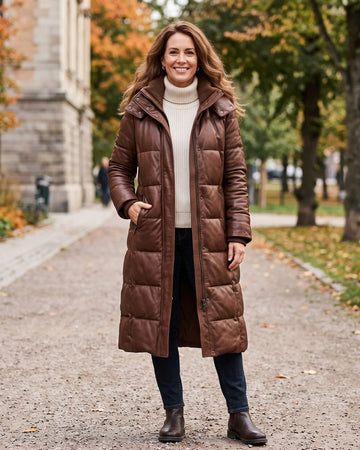 Women’s Brown Lambskin Leather Puffer Coat