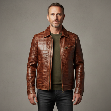 Men's Luxury Brown Croc Leather Jacket