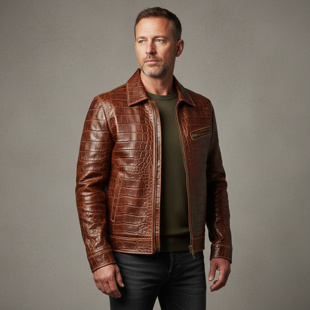 Men's Luxury Brown Croc Leather Jacket