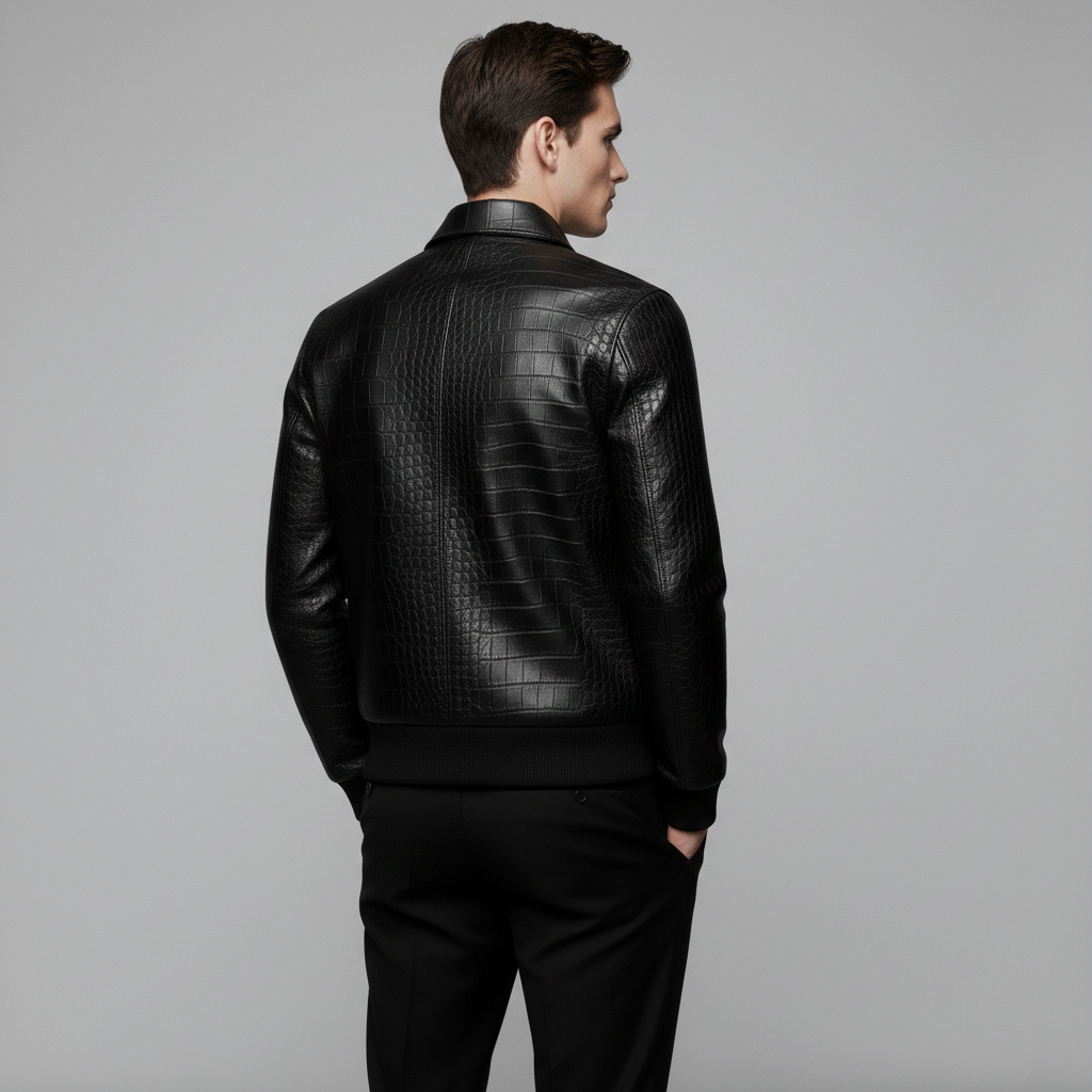 Men's Luxury Black Croc Leather Jacket