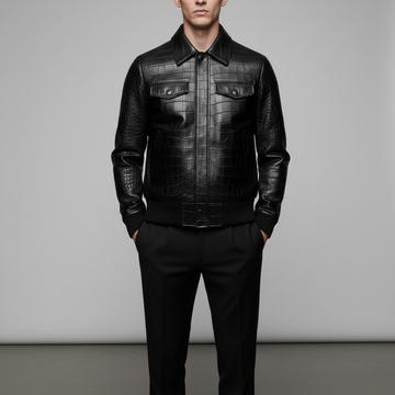 Men's Luxury Black Croc Leather Jacket