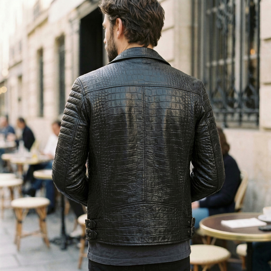 Premium Black Crocodile Leather Jacket
