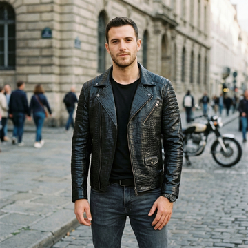 Premium Black Crocodile Leather Jacket
