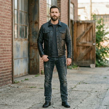 Men's Black Croc Embossed Moto Leather Jacket