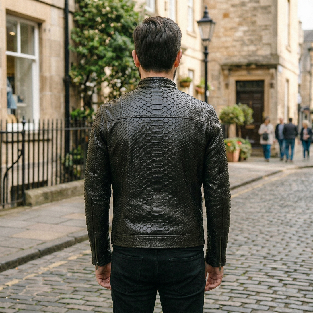 Luxury Black Crocodile Embossed Leather Jacket