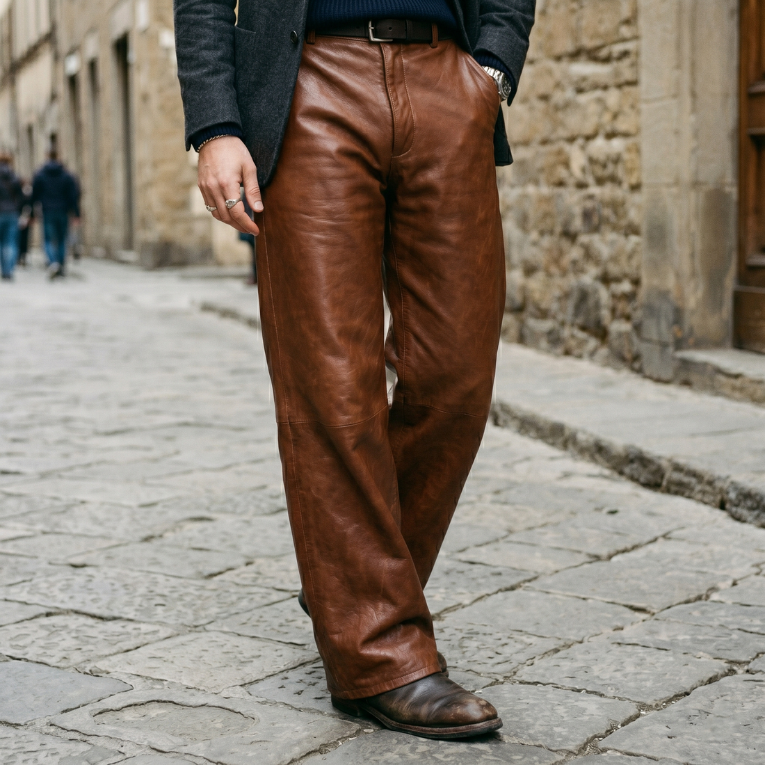 Men's Brown Leather Trousers