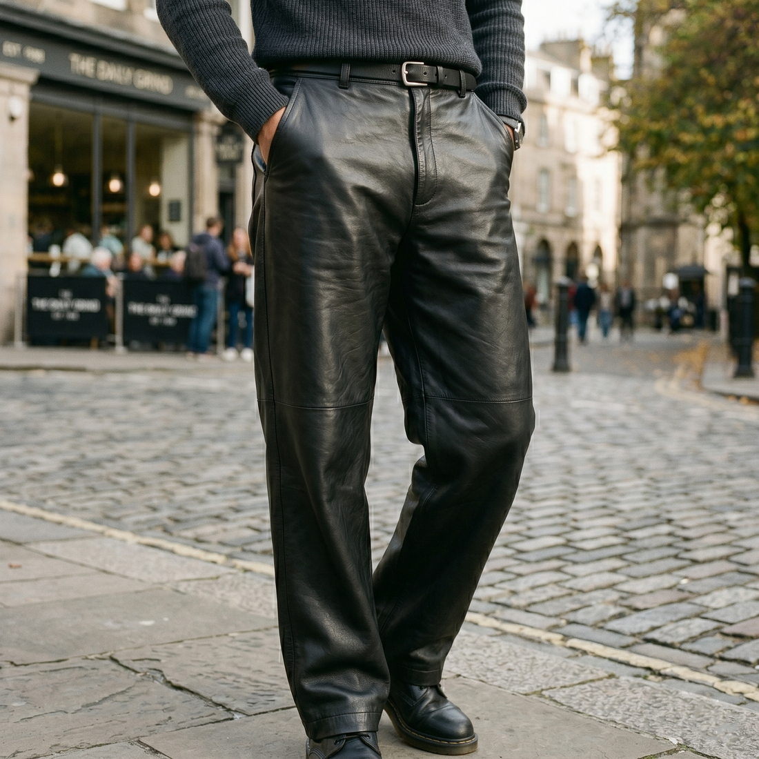 Men's Black Leather Trousers