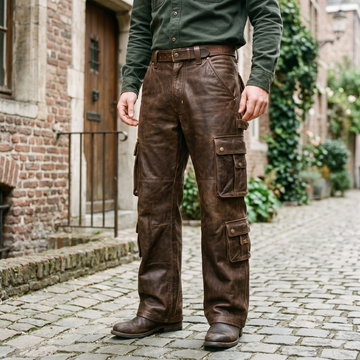 Men's Brown Cargo Leather Pants