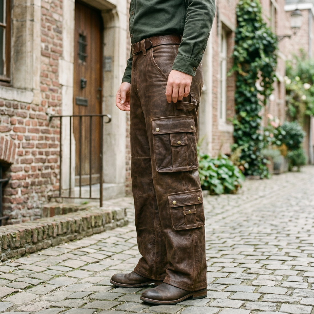 Men's Brown Cargo Leather Pants