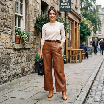 Women's Premium Brown Leather Biker Pants