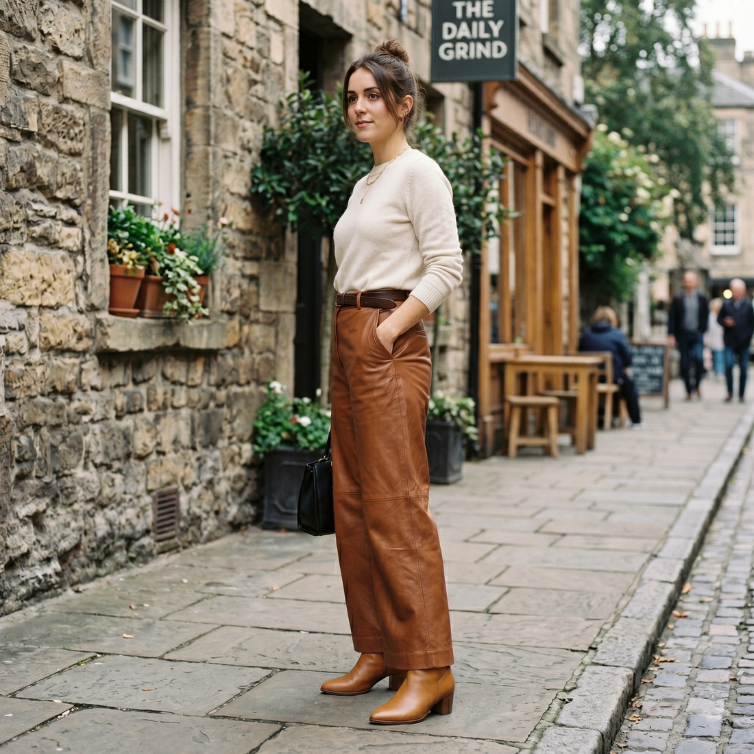 Women's Premium Brown Leather Biker Pants