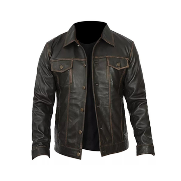 Men's Dark Brown Leather Vintage Style Jacket