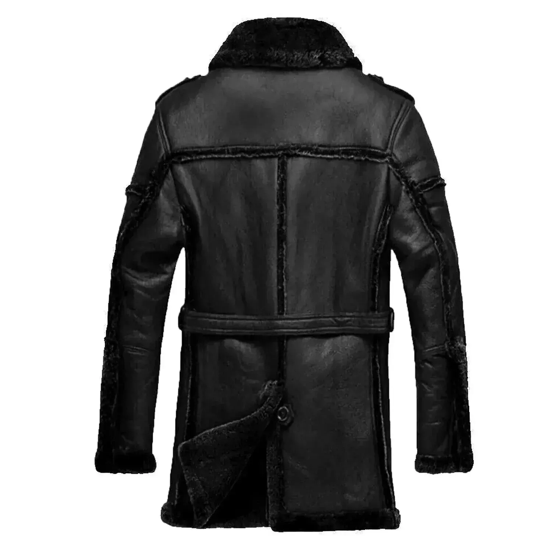 Men's Black Leather Shearling Long Coat