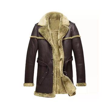 Men's Dark Brown Leather Shearling Coat