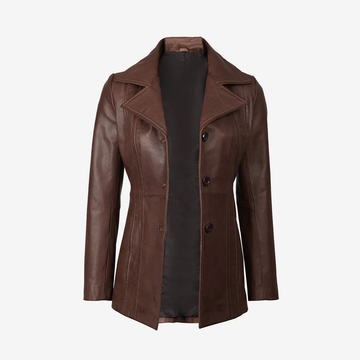 Women's Brown Leather Car Coat