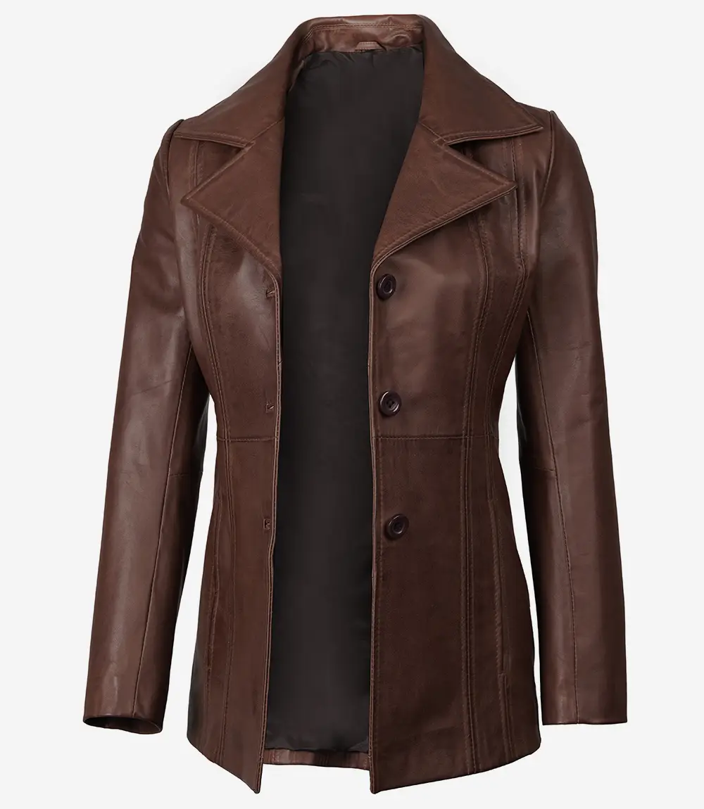 Women's Brown Leather Car Coat