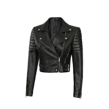 Women's Black Leather Cropped Jacket