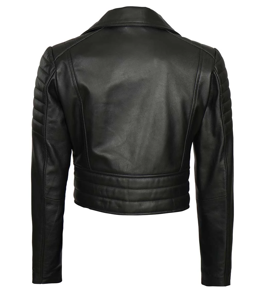 Women's Black Leather Cropped Jacket
