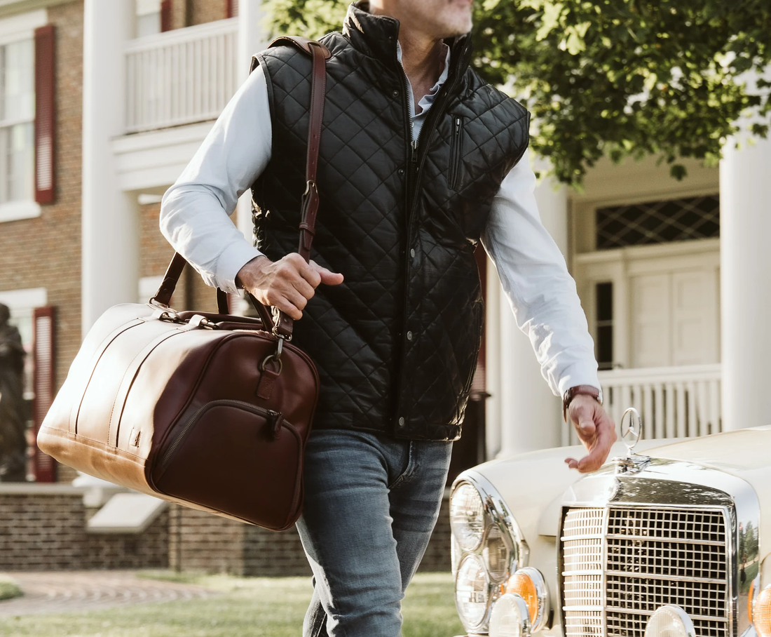 Men's Black Leather Diamond Cut Style Vest