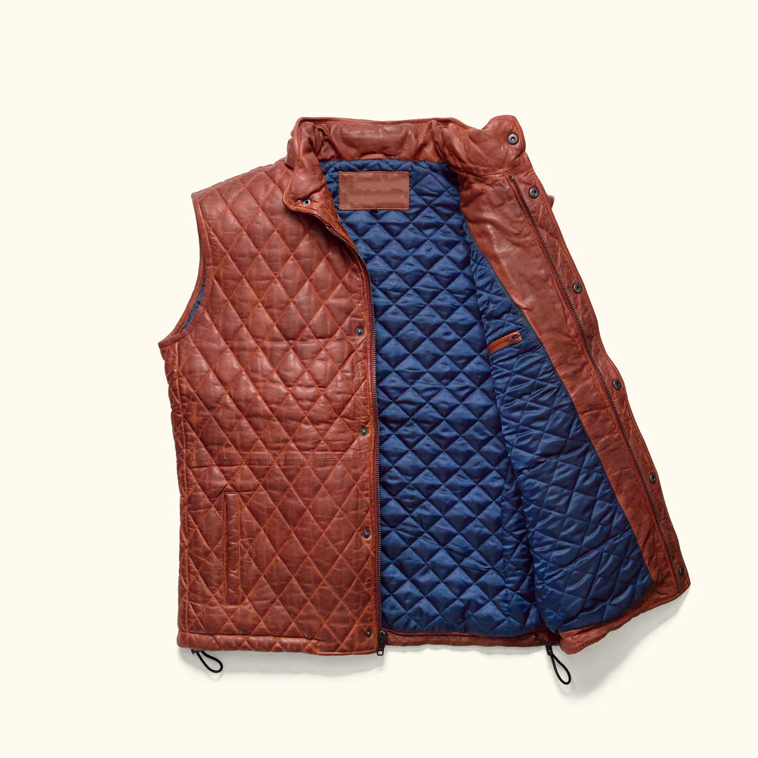 Men's Distressed Brown Leather Sleeveless Vest