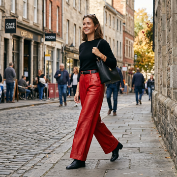 Women's Premium Red Leather Biker Pants
