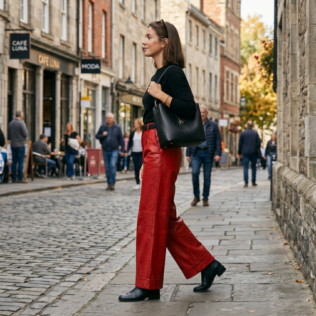 Women's Premium Red Leather Biker Pants
