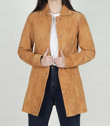 Women's Brown Suede Leather Coat