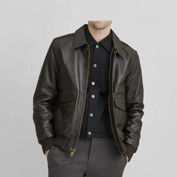 Men's Dark Brown Bomber Leather Jacket
