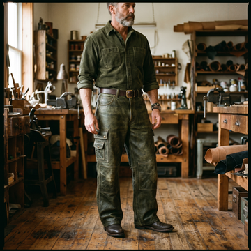 Men's Green Cargo Leather Pants