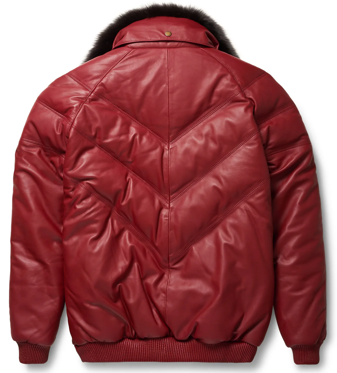 Men's Red V-Bomber Fur-Collar Leather Jacket