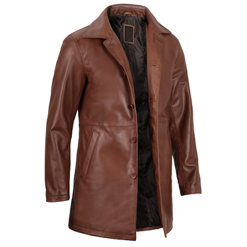 Men's Brown Trench Leather Coat