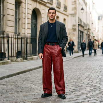 Men's Red Cargo Leather Pants