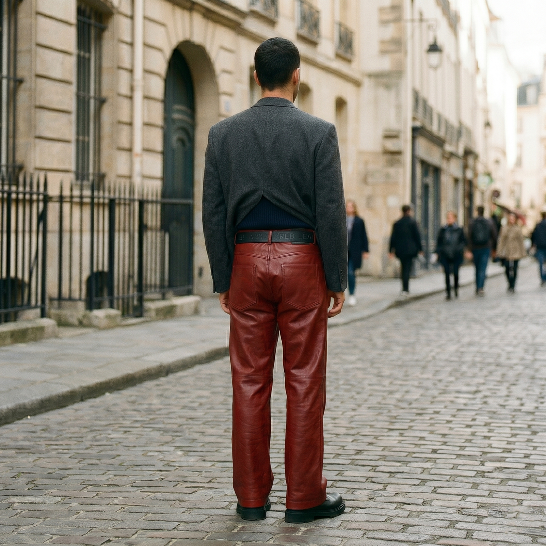 Men's Red Cargo Leather Pants