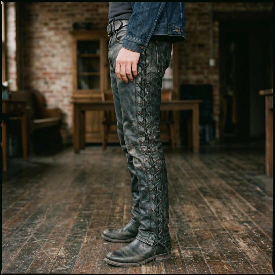 Men's Black Lambskin Cargo Pants