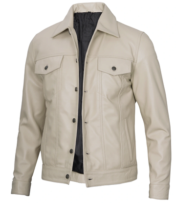 Men's White Biker Leather Jacket