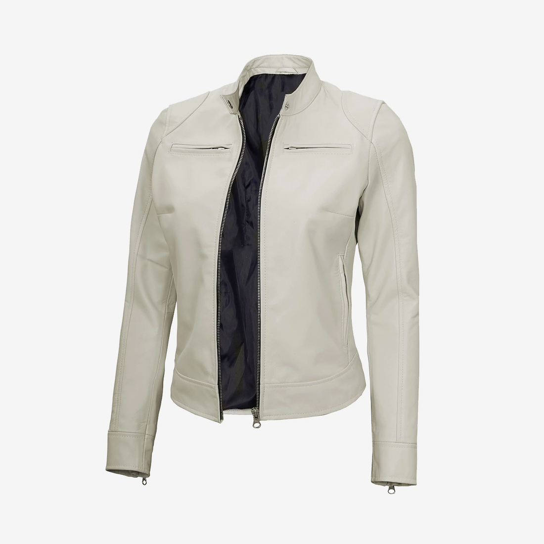Women's White Biker Leather Jacket
