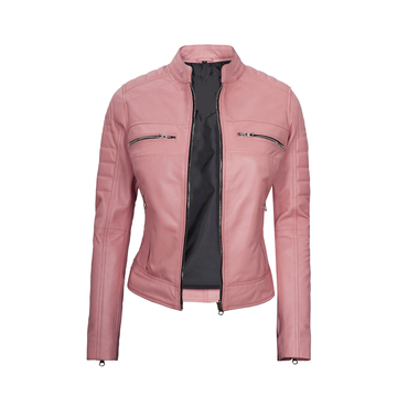Women's Pink Biker Leather Jacket