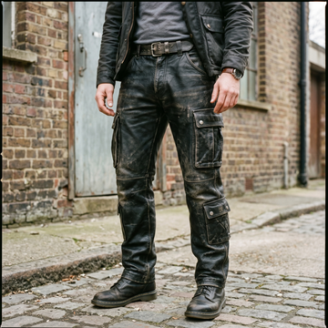 Men's Distressed Leather Cargo Pants