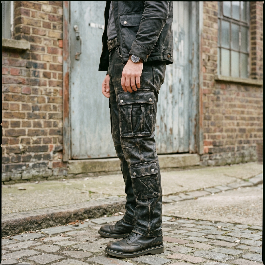 Men's Distressed Leather Cargo Pants