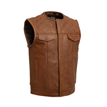 Men's Genuine Leather Brown Biker Vest