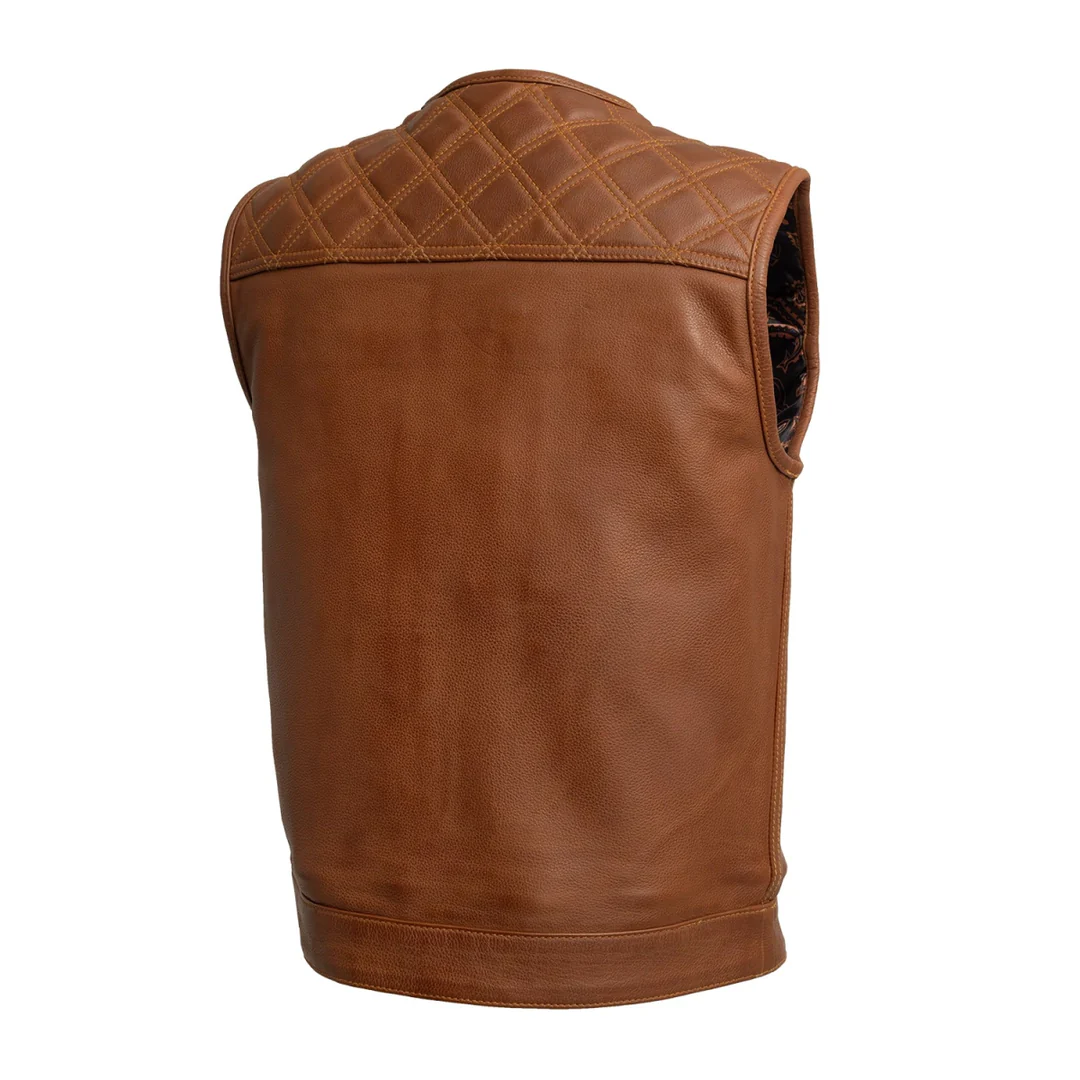 Men's Genuine Leather Brown Biker Vest