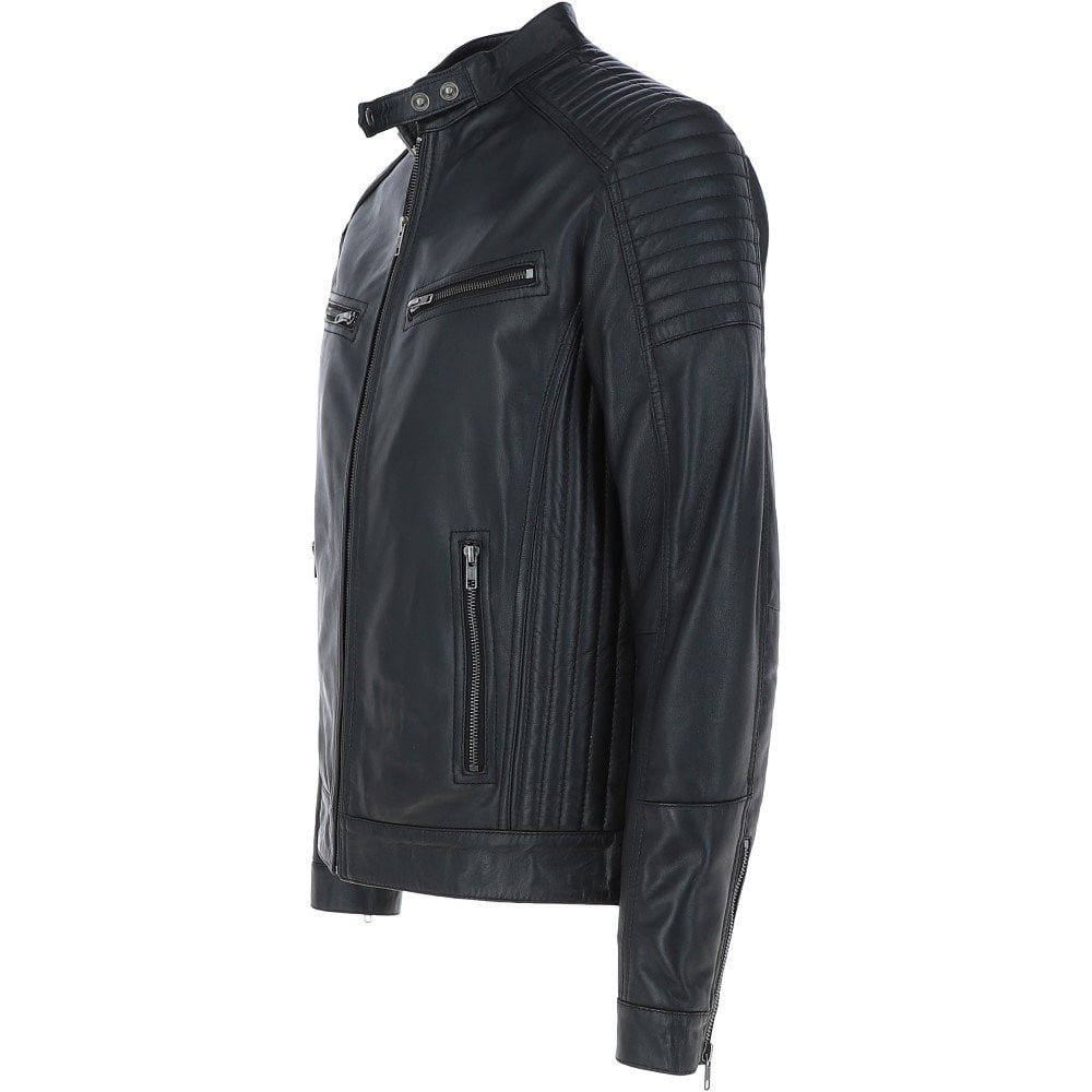 Men's Black Leather Biker Style Jacket