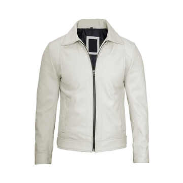 Men's White Biker Leather Jacket