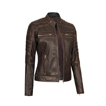 Women's Brown Biker Leather Jacket