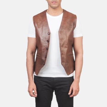 Men's Brown Biker Leather Vest