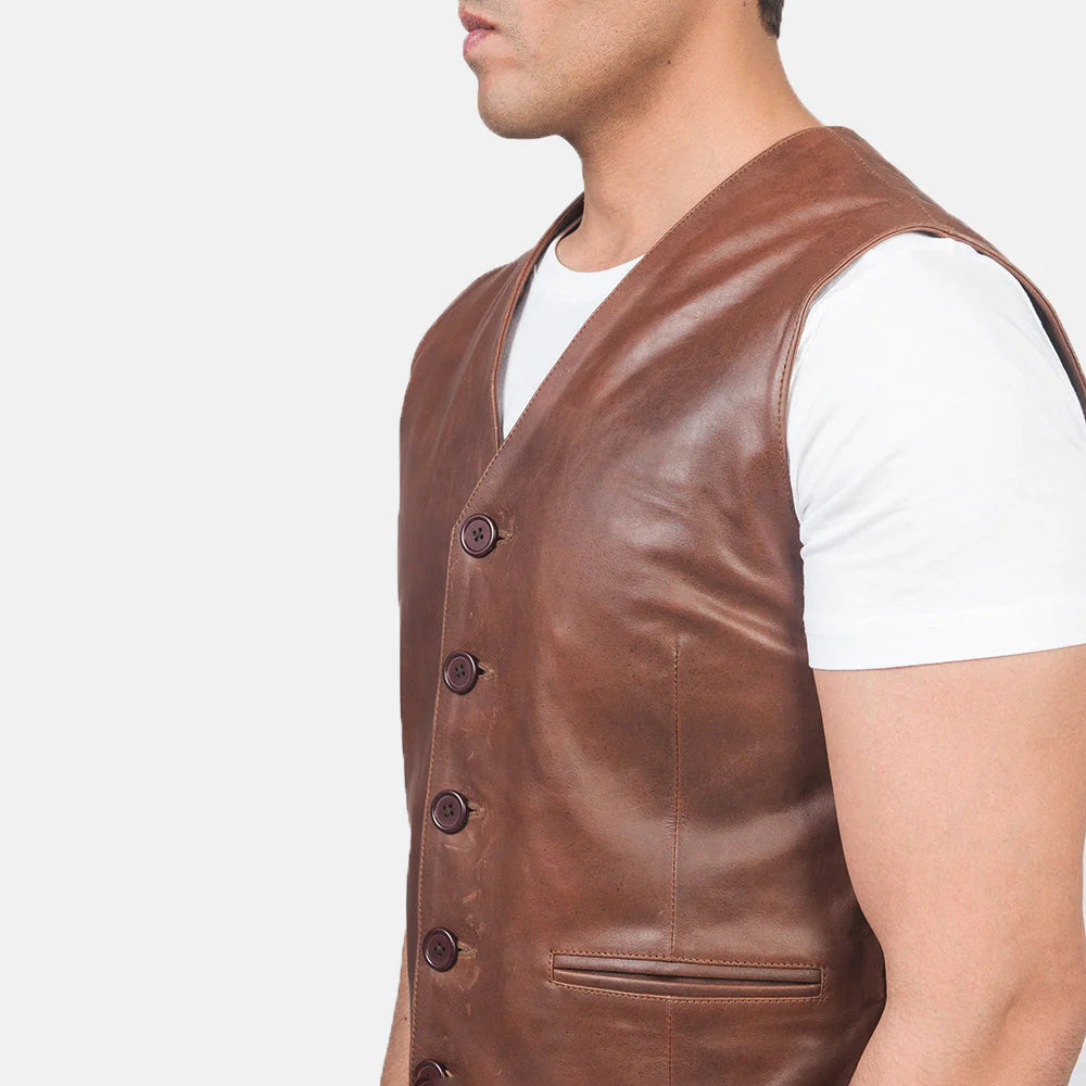 Men's Brown Biker Leather Vest
